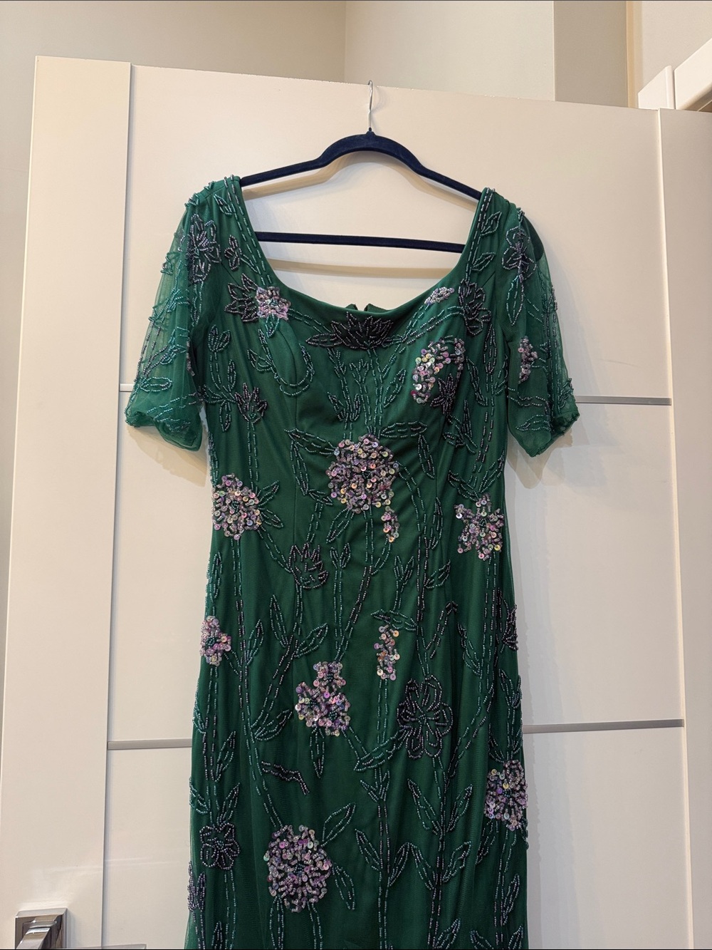 Green Beaded Floral Evening Dress